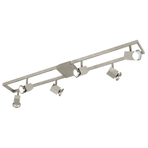 Zeraco LED spotlampe i metal Satin Nikkel og plastik Satin Nikkel, 6x5W LED, længde 97 cm, bredde 12 cm.